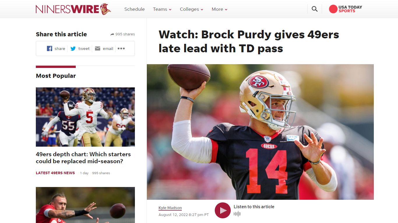 Watch: Brock Purdy gives 49ers late lead with TD pass